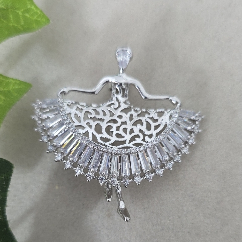 Silver Rhodium Ballerina Brooch Pin - Picture 3 of 7